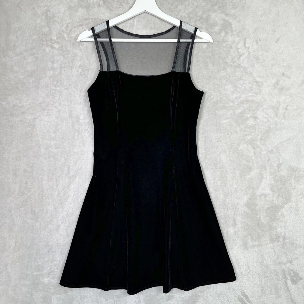 Y2K Vintage Betsy & Adam By Jaslene Black Velvet Mesh 8 Goth Glam Cocktail Dress